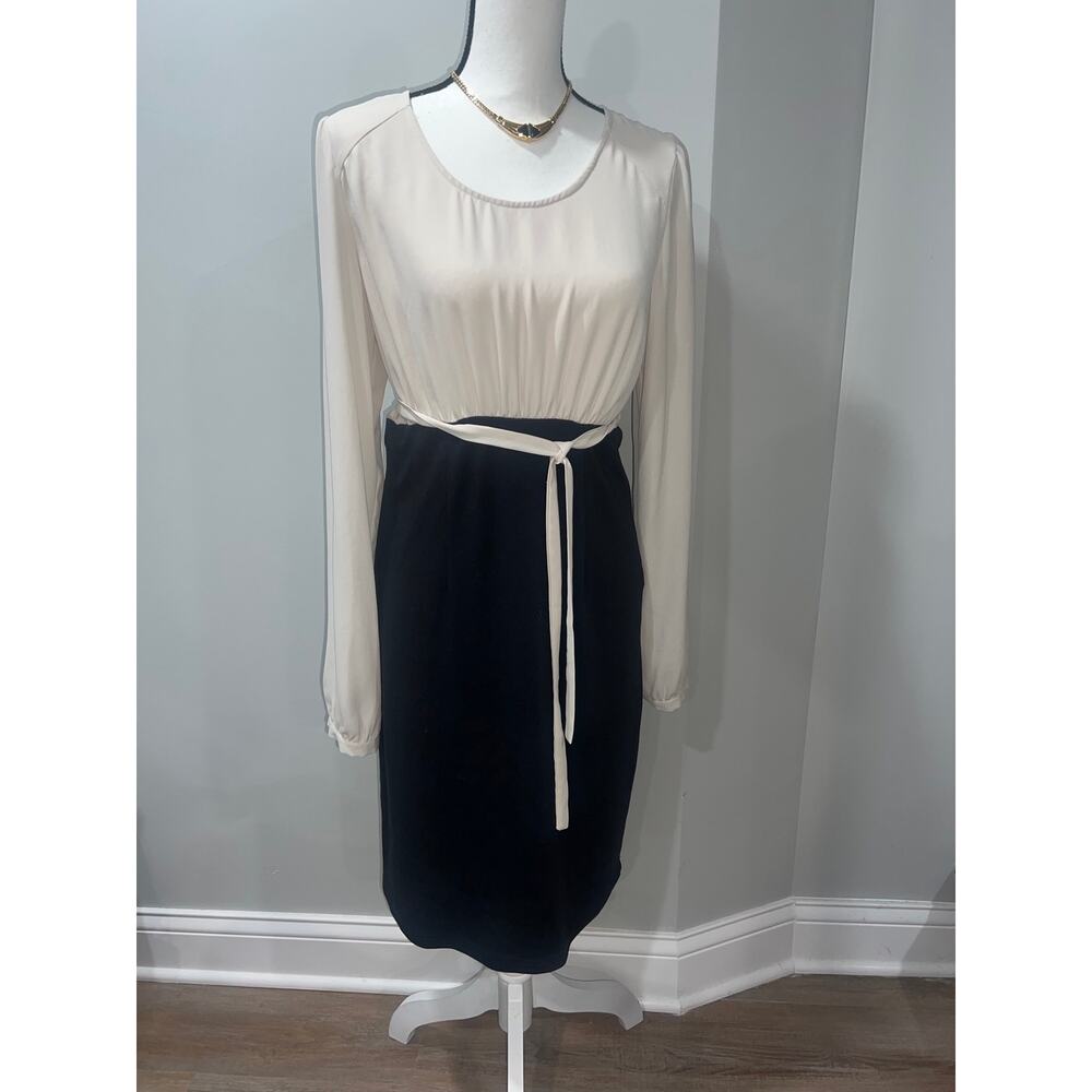 Mama Licious M Black White Midi Dress Long Sleeve Elegant Size M